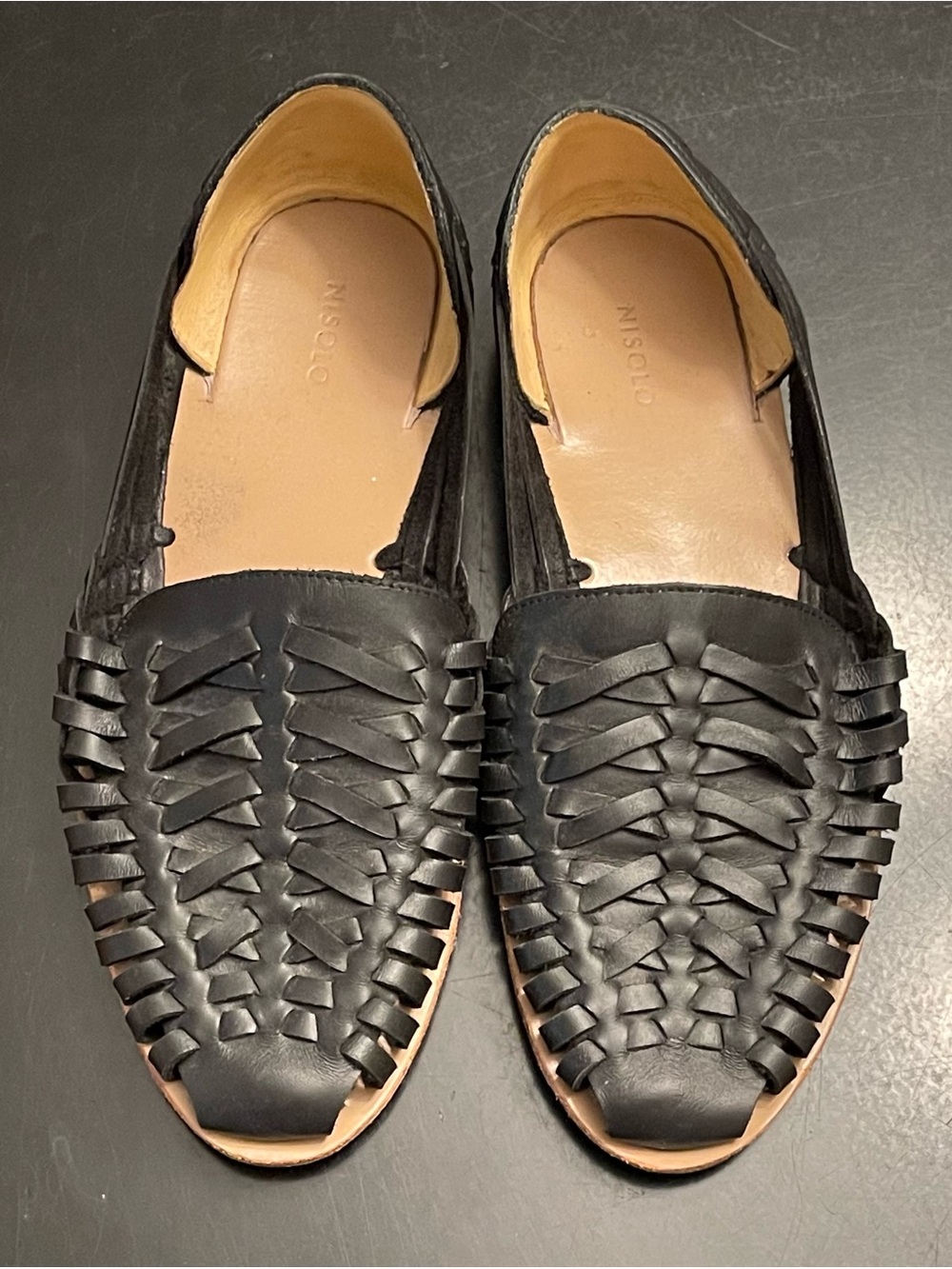 Nisolo Black Woven Leather Huarache Sandal